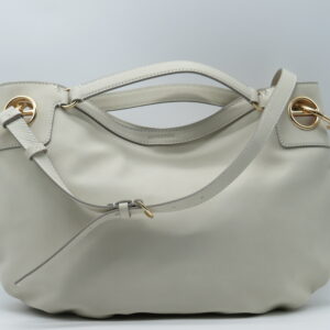 BORBONESE BORSA MEDIA MANO/SOTTOBRACCIO"LONDON" PELLE MARTELLATA BIANCO COTONE