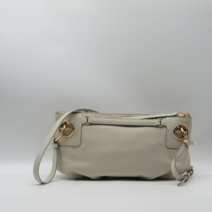 BORBONESE BORSA MANO/TRACOLLA PICCOLA"LONDON" PELLE MARTELLATA BIANCO COTONE