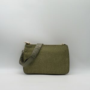 BORBONESE TRACOLLA PIATTA DOPPIA ZIP JET VERDE OLIVA