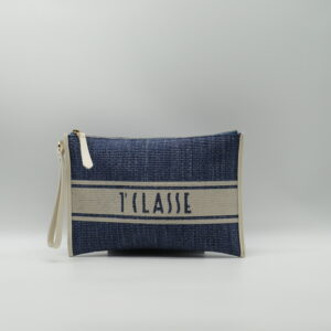 ALVIERO MARTINI 1'CLASSE POCHETTE/POLSIERA IN PAGLIA BLU PACIFICO