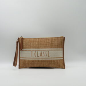 ALVIERO MARTINI 1'CLASSE POCHETTE/POLSIERA IN PAGLIA MARRONE TABACCO