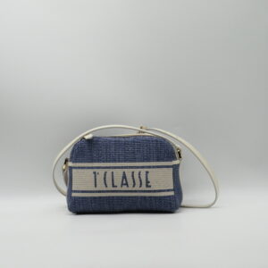 ALVIERO MARTINI 1'CLASSE TRACOLLA PICCOLA IN PAGLIA BLU PACIFICO E BIANCO