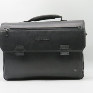 PIQUADRO CARTELLA PORTAPC GRANDE DOPPIO SOFFIETTO PELLE MARTELLATA NERO