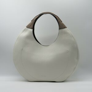 BORBONESE HOBOBAG PELLE MARTELLATA BIANCO COTONE+CAMOSCIO OP