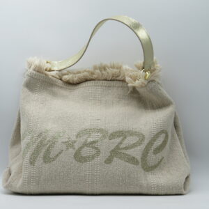 M-BRC MASSIMO BRACCIALINI SOTTOBRACCIO CON SACCA INTERNA TESSUTO ECRU' LOGO GLITTER