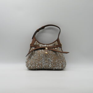 BORBONESE HOBOBAG MINI CON TRACOLLA BOUCLE' LUREX+PELLE MARRONE