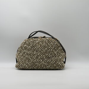 BORBONESE SEXY BAG MEDIA MANO/TRACOLLA PAGLIA TRAFORATA PELLE MARRONE CAFFE'+EBANO