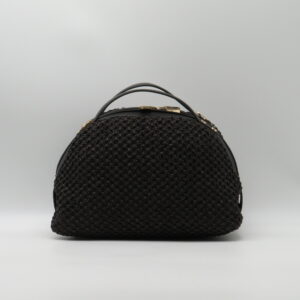 BORBONESE SEXY BAG MEDIA MANO/TRACOLLA PAGLIA TRAFORATA TMORO+PELLE EBANO