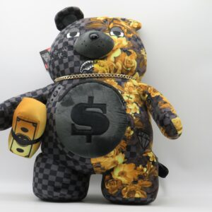 SPRAYGROUND ZAINO GRANDE ORSO DAMIER GRIGIO + FIORI DORATI