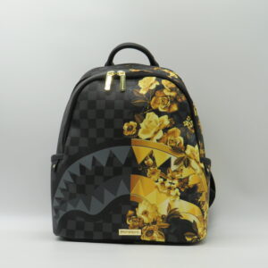 SPRAYGROUND ZAINO PICCOLO DOPPIA ZIP DAMIER GRIGIO+ FIORI DORATI