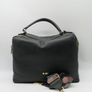 M-BRC BORSA GRANDE MANO/TRACOLLA DOPPIA ZIP PELLE MARTELLATA NERO