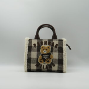 PASH BAG BORSA PICCOLA MANO/TRACOLLA SCOZZESE BIANCO/MARRONE ORSETTO