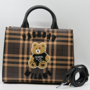 PASH BAG BORSA GRANDE MANO/TRACOLLA TARTAN MARRONE ORSETTO