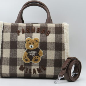 PASH BAG BORSA GRANDE MANO/TRACOLLA TARTAN  MARRONE/BIANCO ORSETTO