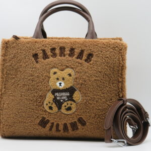 PASH BAG BORSA GRANDE MANO TRACOLLA LANA TEDDY NOCCIOLA
