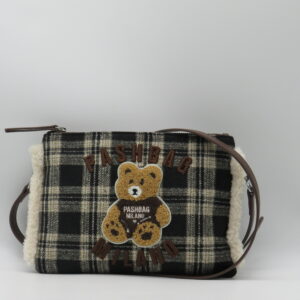 PASH BAG TRACOLLA PIATTA LANA TARTAN MARRONE/BIANCO ORSETTO