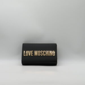 LOVE MOSCHINO POCHETTE CON TRACOLLA NERA LOGO GRANDE ORO