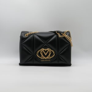 LOVE MOSCHINO SOTTOBRACCIO/TRACOLLA MATELASSE GRANDE NERA LOGO ORO