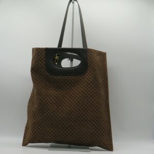 GHERARDINI BUSTA GRANDE PIATTA CON SPALLACCIO CAMOSCIO MONOGRAM MARRONE