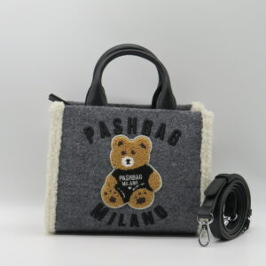 PASH BAG BORSA PICCOLA MANO/TRACOLLA LANA GRIGIO+ORSETTO