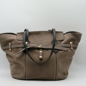 BORBONESE SHOPPING GRANDE CON LUCCHETTO CAMOSCIO CENERE LINEA IDENTITY