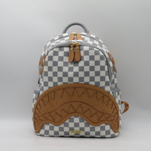 SPRAYGROUND ZAINO PICCOLO DOPPIA ZIP DAMIER GRIGIO+CUOIO