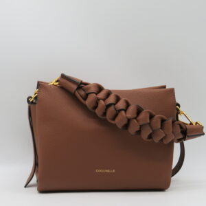 COCCINELLE BORSA PICCOLA MANO/TRACOLLA MANICO INTRECCIATO PELLE MARTELLATA COGNAC
