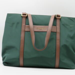 NANNINI SHOPPING TESSUTO VERDE BOTTIGLIA+PELLE CUOIO