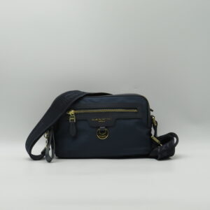 NANNINI TRACOLLA PICCOLA DOPPIA ZIP TESSUTO + PELLE  BLU NAVY