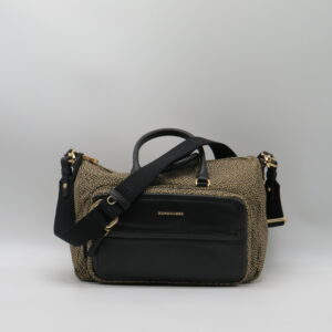 BORBONESE BAULETTO MEDIO MANO/SOTTOBRACCIO E TRACOLLA JET MARRONE+TASCA IN PELLE NERO