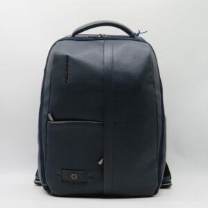 PIQUADRO ZAINO PORTAPC 14" DOPPIA ZIP PELLE MARTELLATA BLU