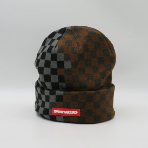 SPRAYGROUND CAPPELLO CUFFIA DAMIER MARRONE E GRIGIO