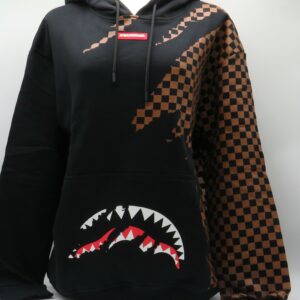 SPRAYGROUND FELPA NERA CON CAPPUCCIO DAMIER MARRONE+NERO